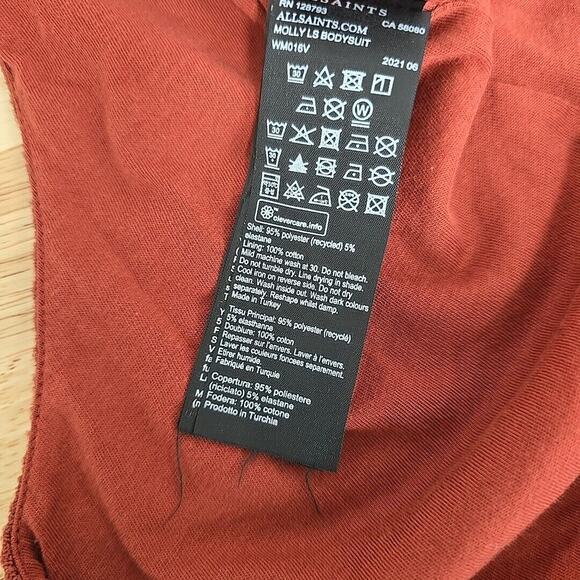 All Saints‎ Ribbed Molly Cutout Backless Bodysuit Womens Size 10 Orange Rust - Picture 4 of 10